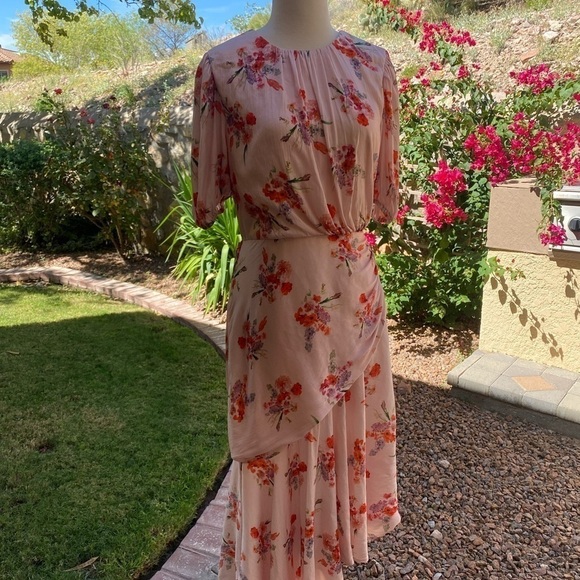Amur Floral Ruched Silk Dress Small - Picture 1 of 9